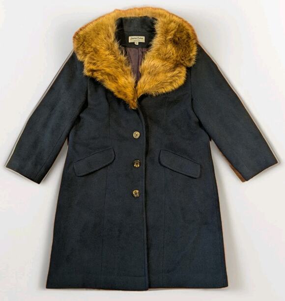 Jonathan Michael Jackets & Blazers - Vintage Wool Coat Real Fur Collar Long Black Overcoat USA Womens 14 Classic